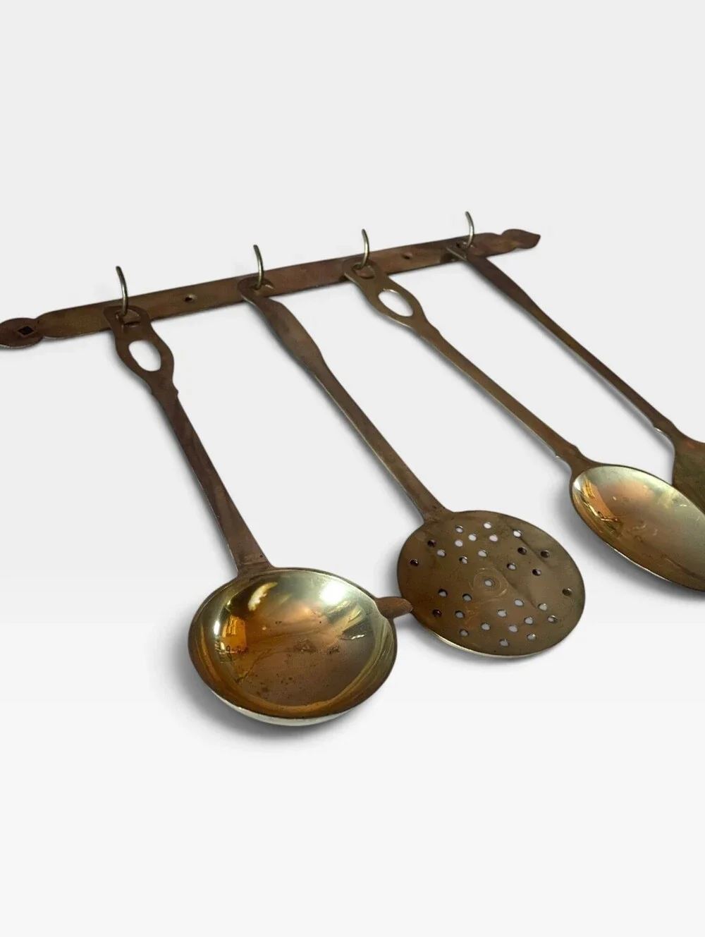 Vintage Rustic Brass Utensil Rack Wall Hanging